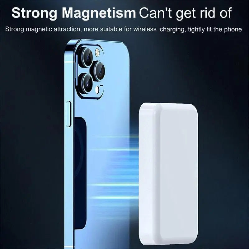 LeakEm Electronics 5000mAh magnetic wireless power bank for iPhone 12-17 series, portable charger with MagSafe compatibility.