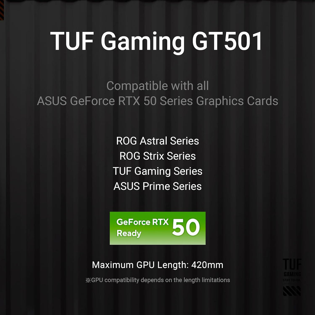ASUS TUF Gaming GT501 mid-tower PC case with smoked tempered glass, steel build, four fans, USB 3.0 front panel, EATX support