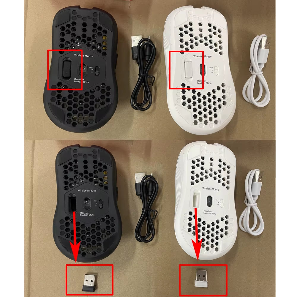 LeakEm Electronics 2.4G wireless gaming mouse with RGB backlit, 6 buttons, ergonomic honeycomb design, Type-C rechargeable, 3-speed DPI
