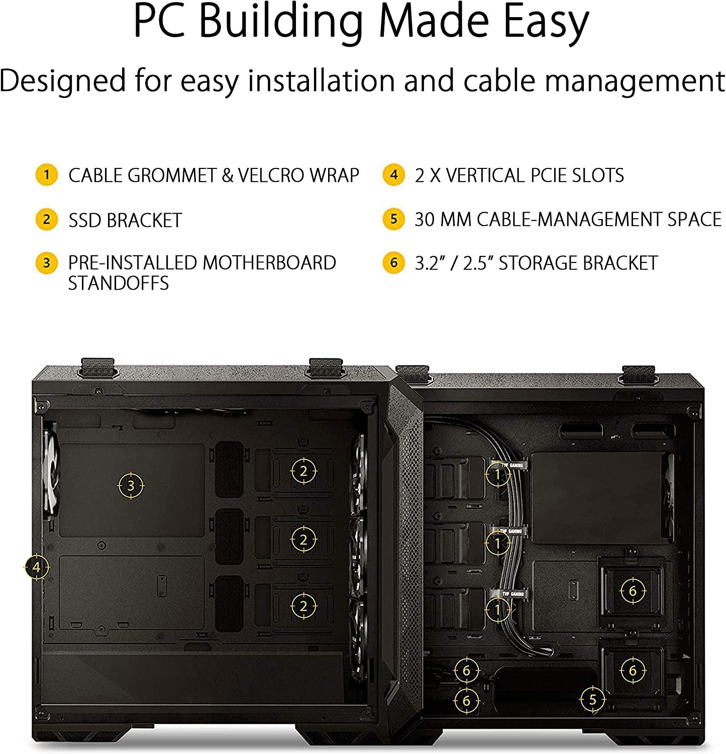 ASUS TUF Gaming GT501 mid-tower case with smoked tempered glass side panel, steel construction, four pre-installed fans, USB 3.0 port