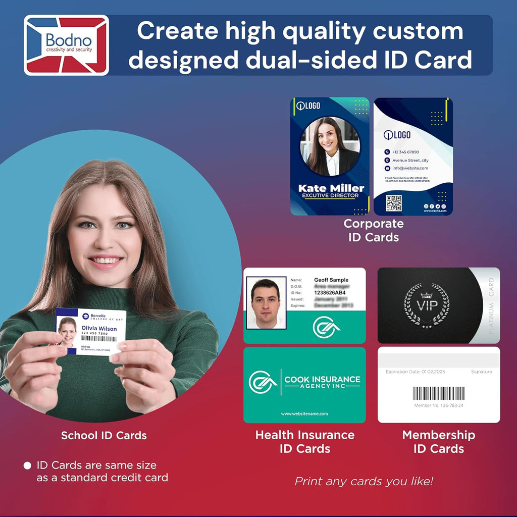 LeakEm Electronics Matica MC320 dual-sided ID card printer with supplies and bronze edition ID software, shown with printing output.