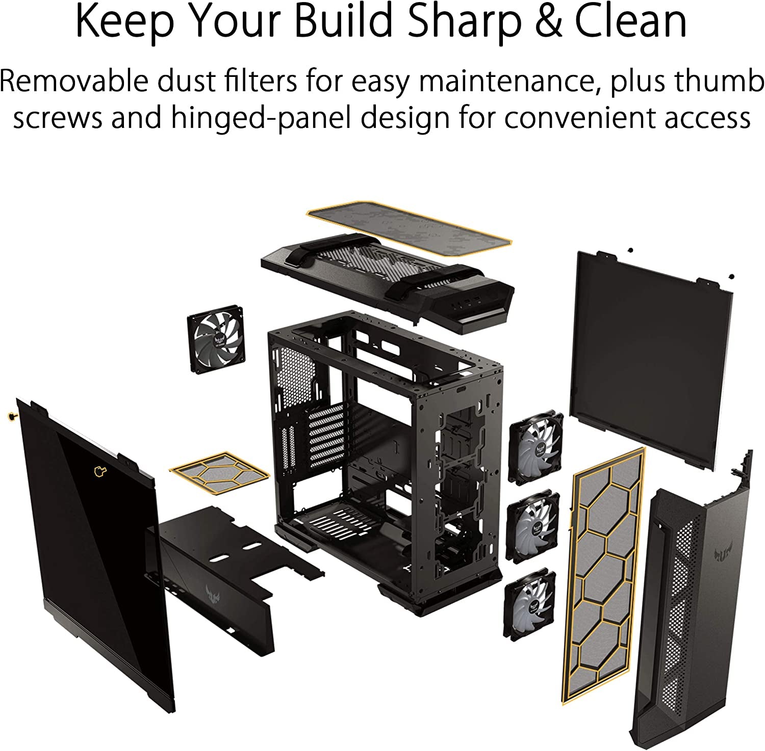 ASUS TUF Gaming GT501 mid-tower case with smoked tempered glass, four pre-installed fans, USB 3.0 port, steel build, EATX support