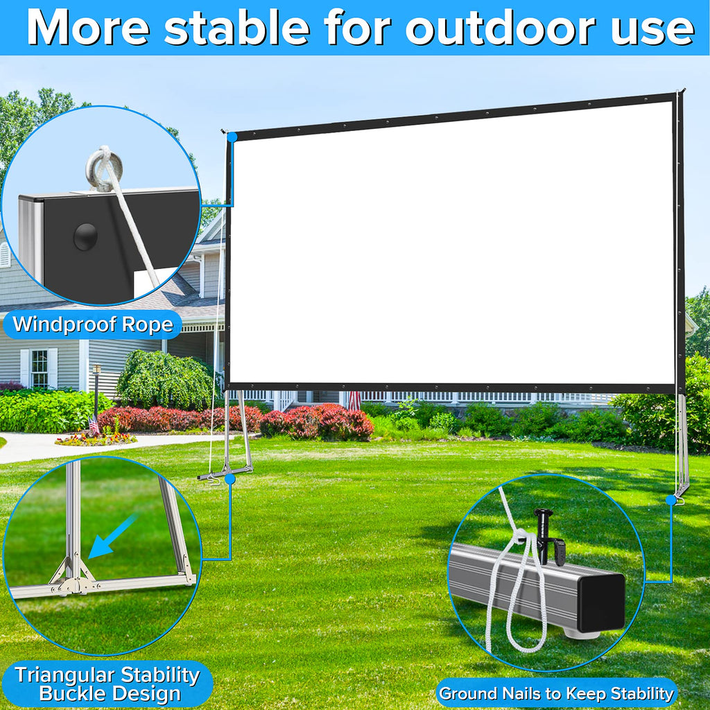LeakEm Electronics 100-inch indoor projector screen with aluminum frame, PVC layers, carry bag, quick setup for 4K HD movies.