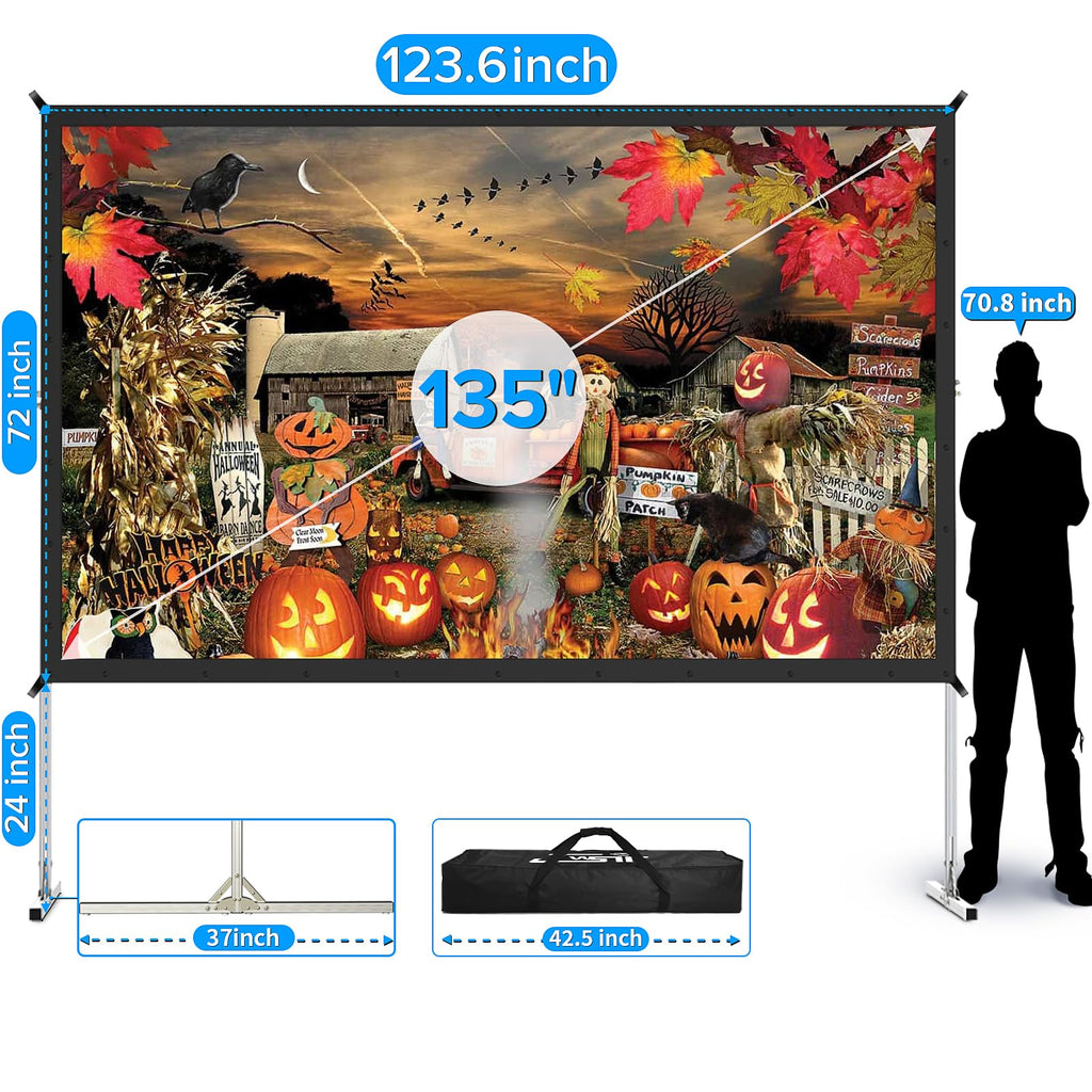 LeakEm Electronics 100-inch indoor projector screen with aluminum frame, 3-layer PVC surface, portable carry bag, ideal for 4K HD movies.