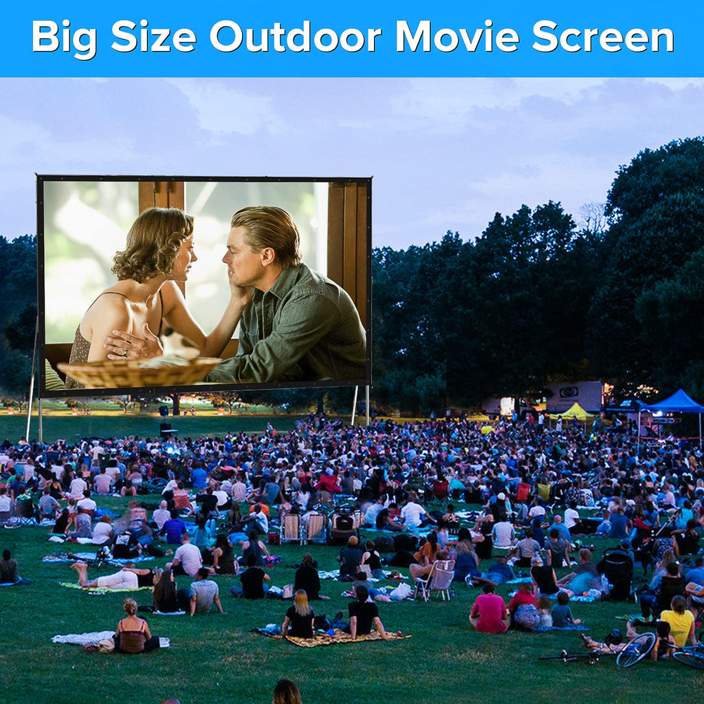 LeakEm Electronics 100-inch indoor projector screen with aluminum frame, PVC layers, and carry bag for easy setup and 4K HD movies.