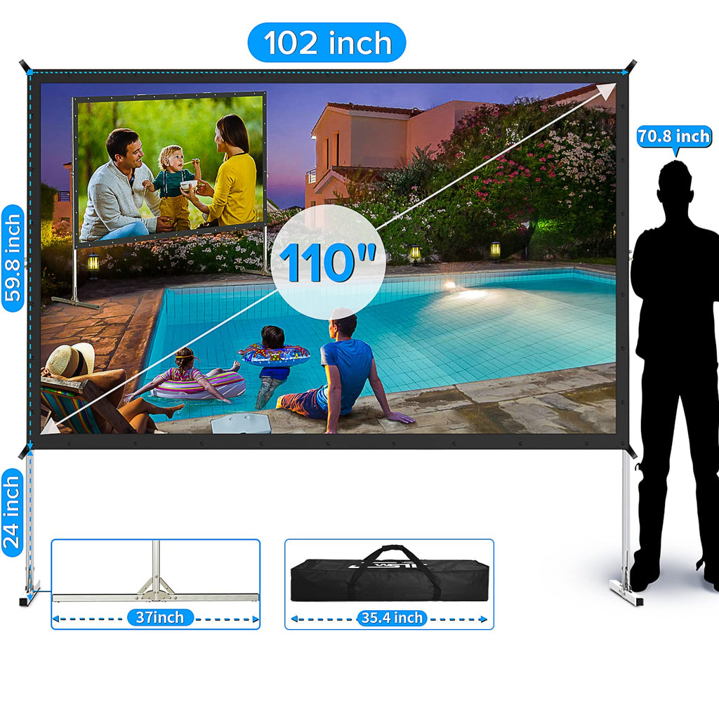 LeakEm Electronics 100-inch indoor projector screen with aluminum frame, PVC layers, carry bag, and quick setup for 4K HD movies.