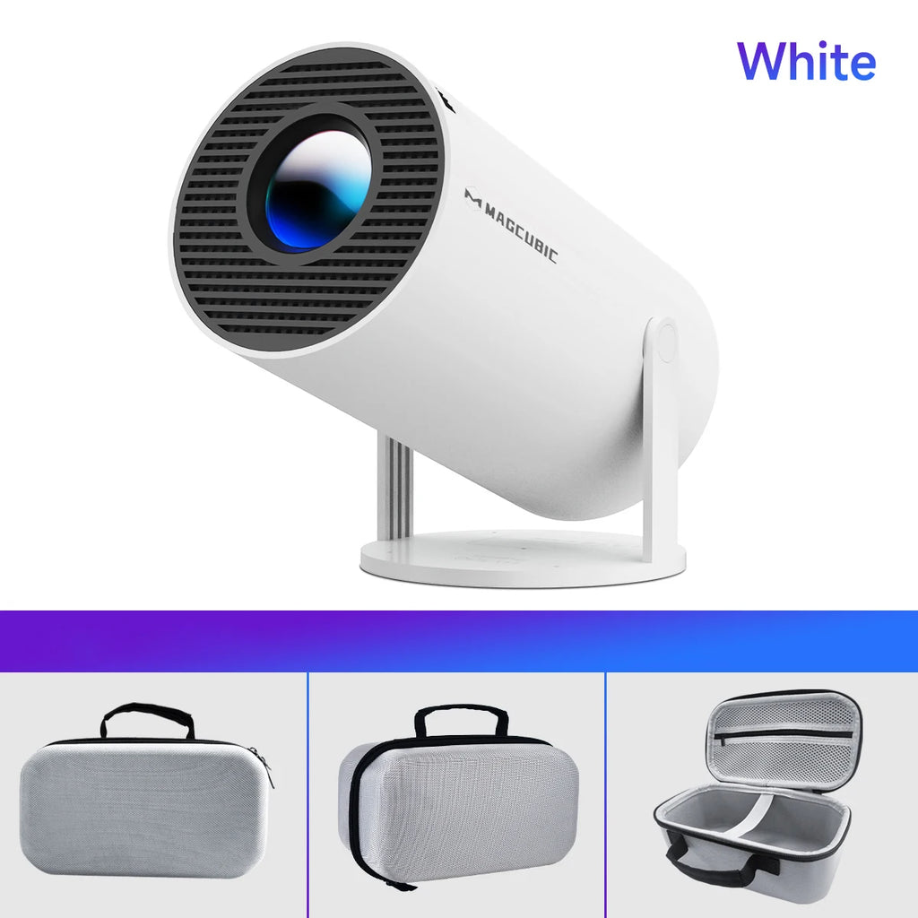 Magcubic HY300 Pro 4K Android projector displaying vibrant home cinema image with dual WiFi6 and Bluetooth connectivity.