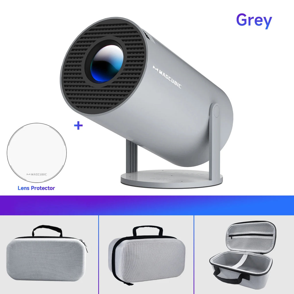 Magcubic HY300 Pro 4K Android home cinema projector with dual WiFi6, 1080P resolution, and Allwinner H713 processor.