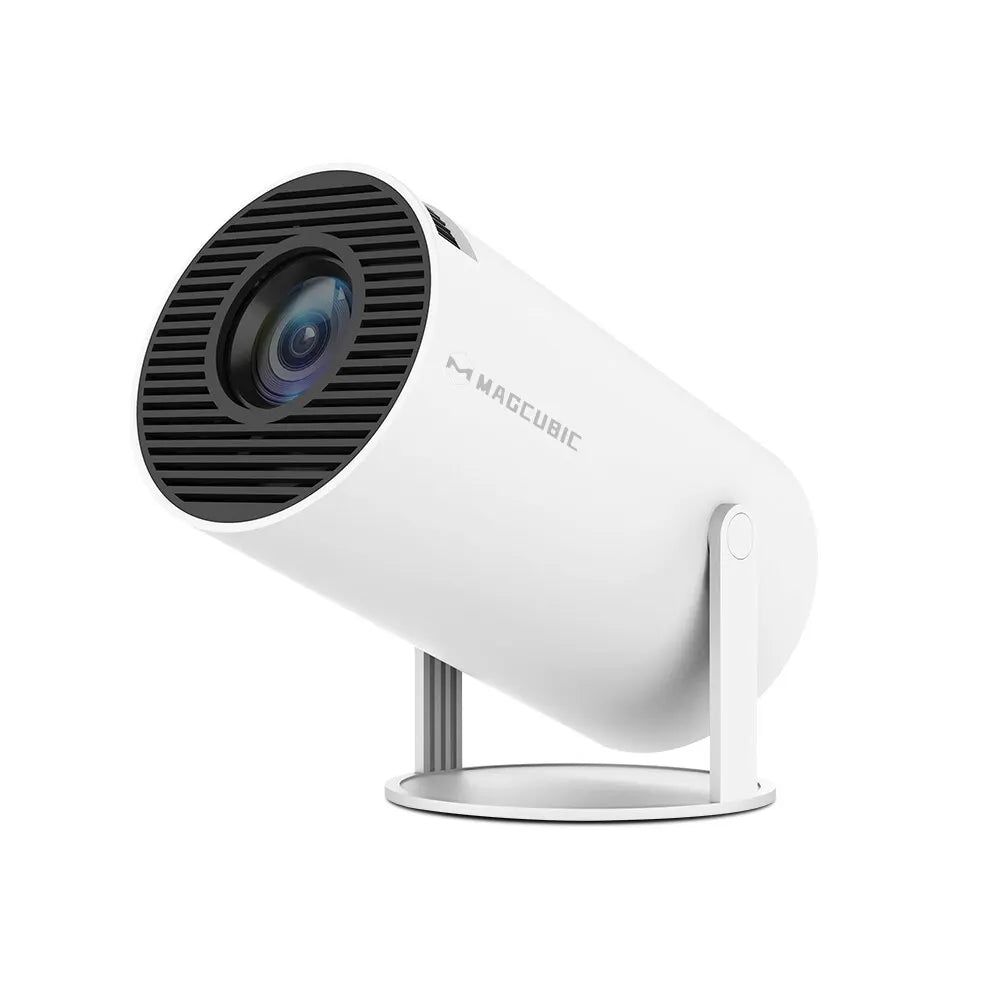 Magcubic HY300 Pro 4K Android home cinema projector with dual Wi-Fi 6, 1080P resolution, and Bluetooth 5.0 for outdoor use.