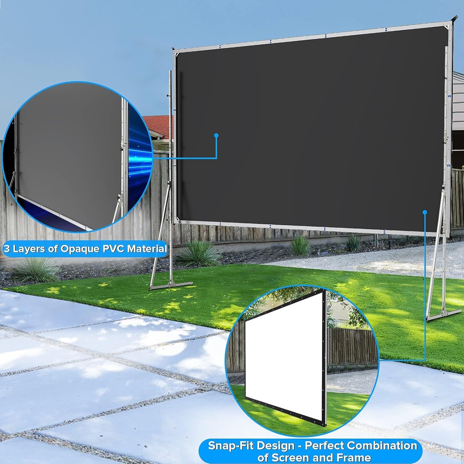 200-inch portable outdoor projector screen with stand, upgraded 3-layer PVC material, 16:9 aspect ratio, includes carrying bag