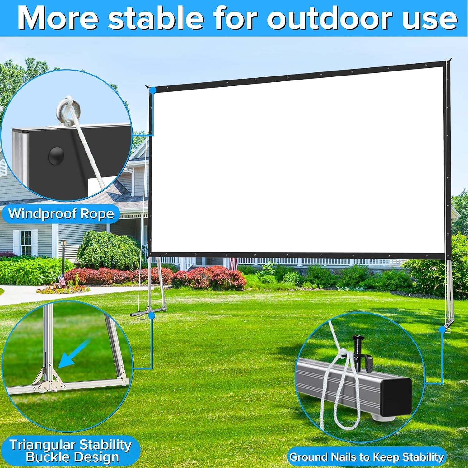 200-inch outdoor projector screen with stand, upgraded PVC material, 16:9 aspect ratio, portable with carrying bag for outdoor movies