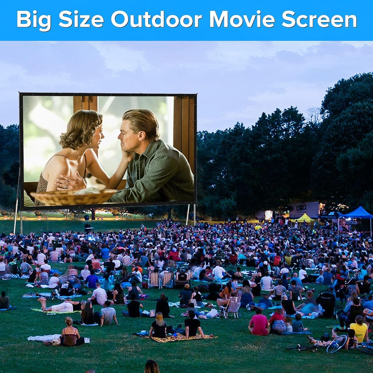 200-inch portable projector screen with stand, upgraded PVC material, 16:9 aspect ratio, outdoor movie screen with carrying bag