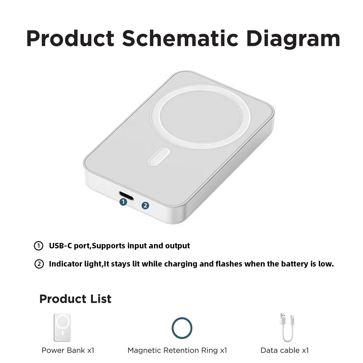 LeakEm Electronics 5000mAh magnetic wireless power bank for iPhone 12-17, portable Magsafe-compatible charger with sleek design.